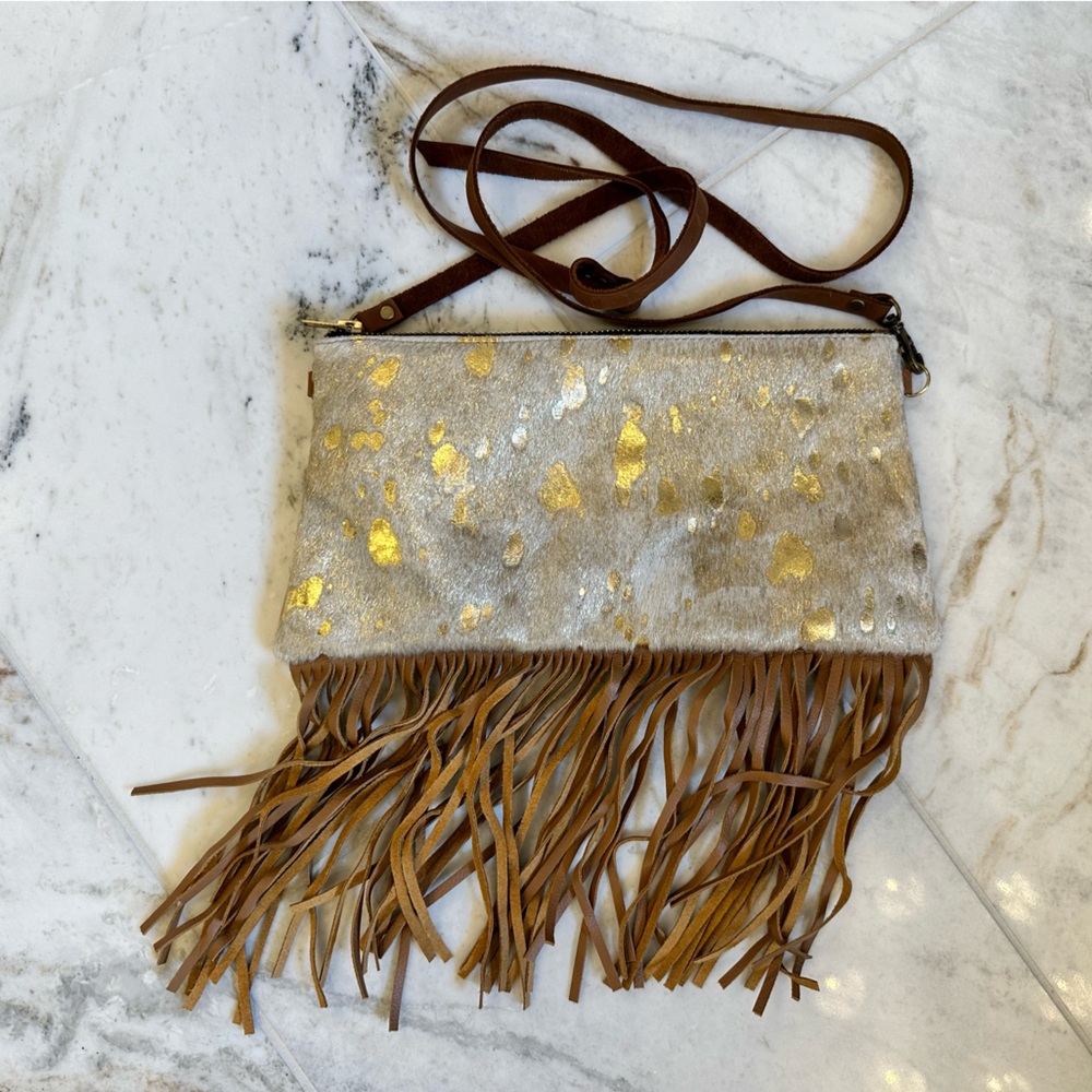 Cowhide suede crossbody purse